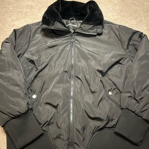 Fashion Nova Black Bomber Jacket with Plush Collar 0595